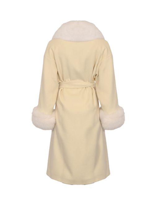 Cappotto CD1211 in misto lana con pelliccia di volpe Panna YES LONDON | CD1211PANNA/PANNA